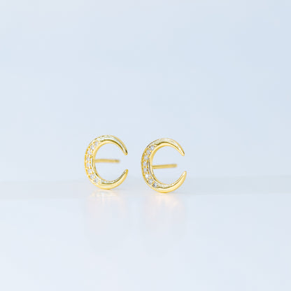 Moon Stud Earrings, Silver, Gold, BYSDMJEWELS