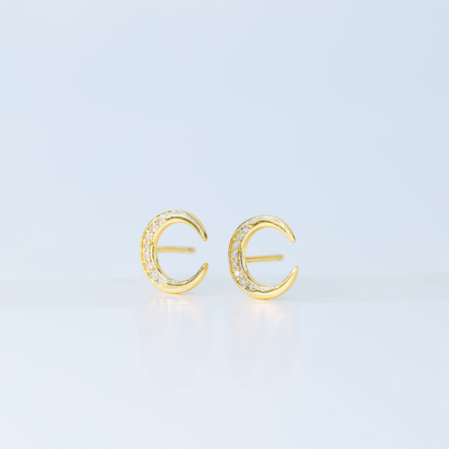 Moon Stud Earrings, Silver, Gold, BYSDMJEWELS