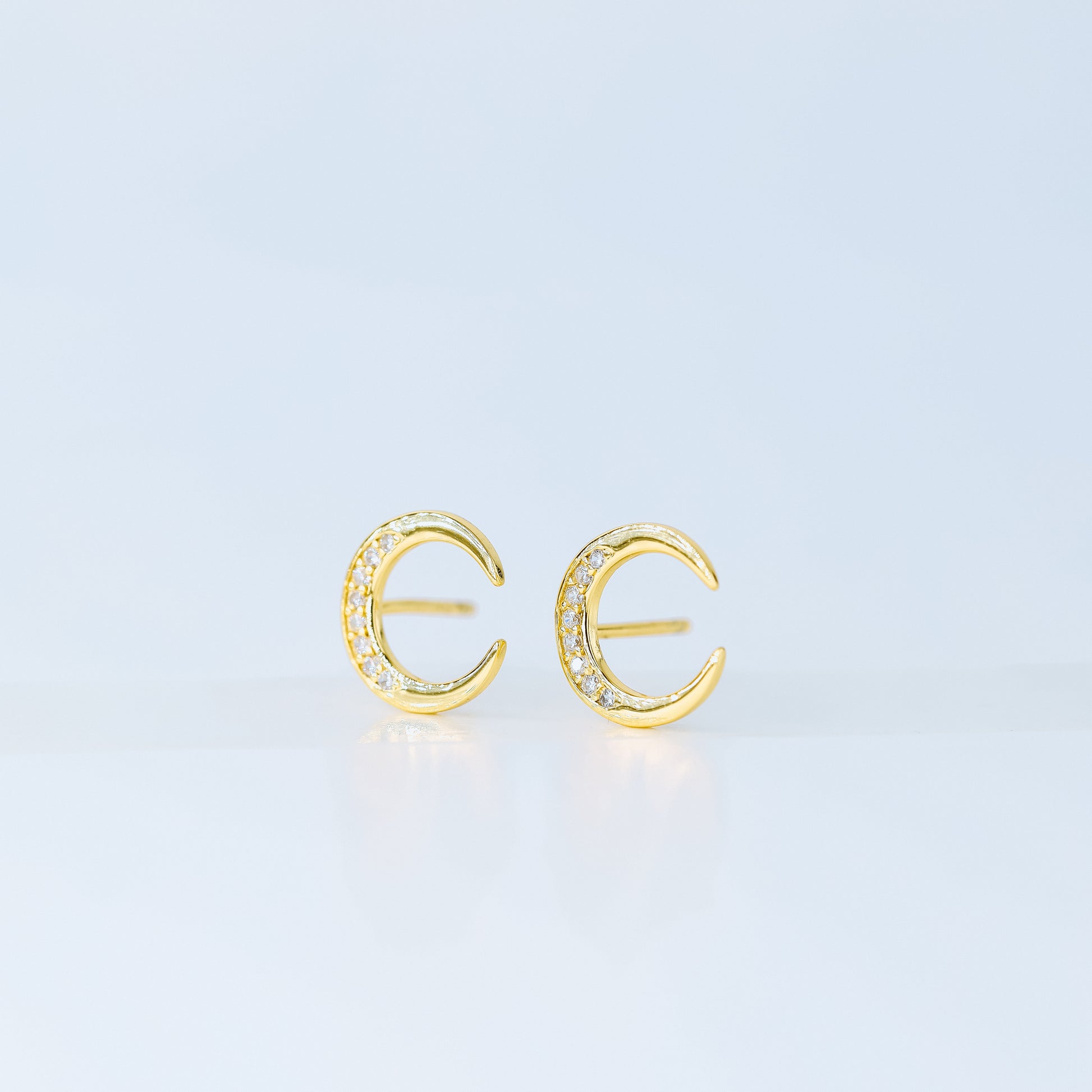 Moon Stud Earrings, Silver, Gold, BYSDMJEWELS