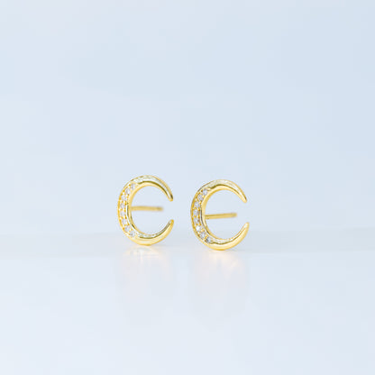 Moon Stud Earrings, Silver, Gold, BYSDMJEWELS