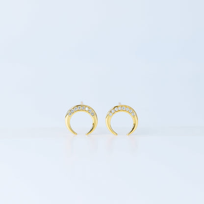 Moon Stud Earrings, Silver, Gold, BYSDMJEWELS