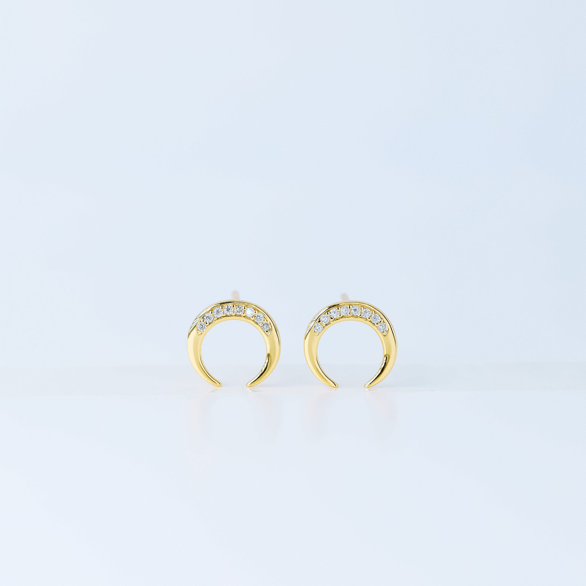 Moon Stud Earrings, Silver, Gold, BYSDMJEWELS