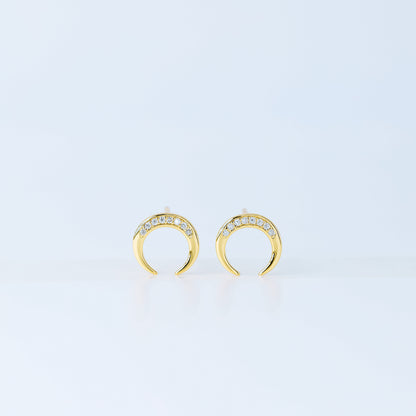 Moon Stud Earrings, Silver, Gold, BYSDMJEWELS