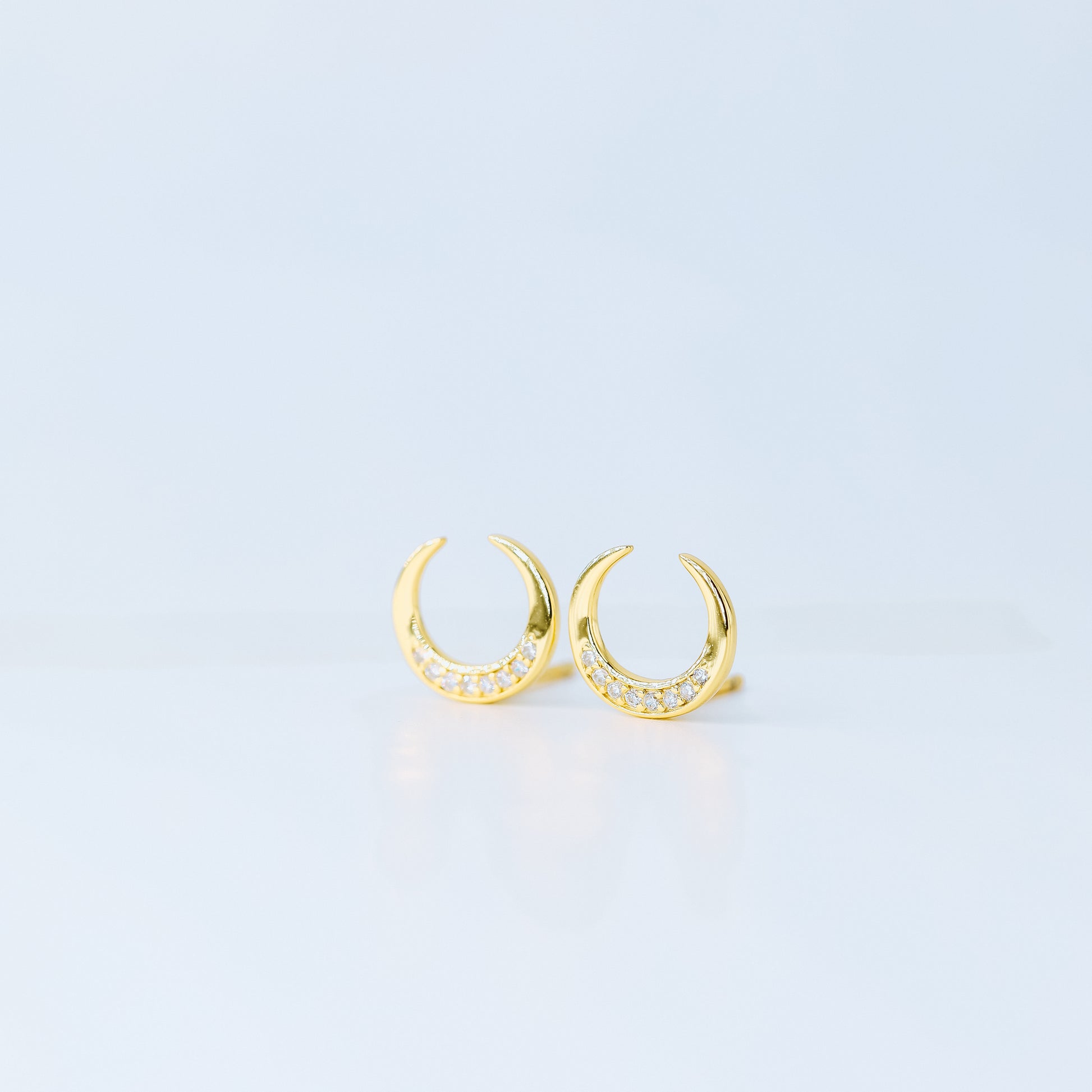 Moon Stud Earrings, Silver, Gold, BYSDMJEWELS