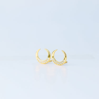 Moon Stud Earrings, Silver, Gold, BYSDMJEWELS