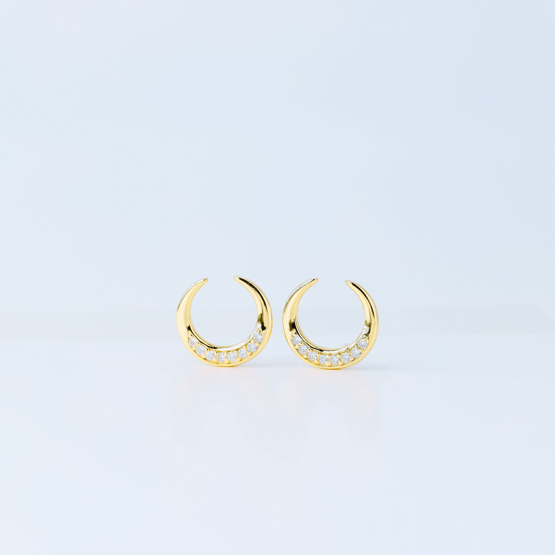 Moon Stud Earrings, Silver, Gold, BYSDMJEWELS