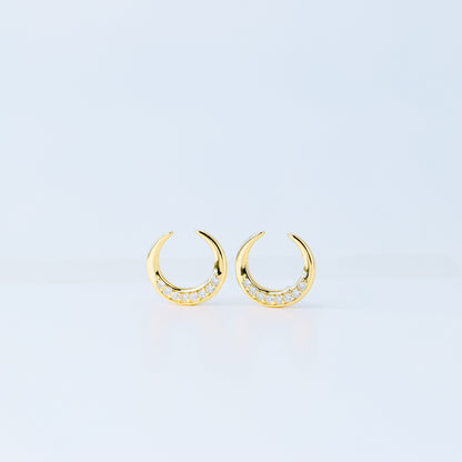 Moon Stud Earrings, Silver, Gold, BYSDMJEWELS