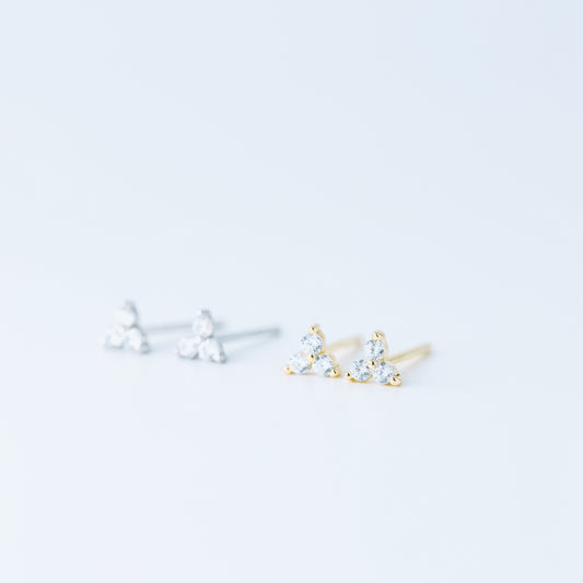 Tiny Clover Flower Stud Earrings, Silver, Gold, BYSDMJEWELS