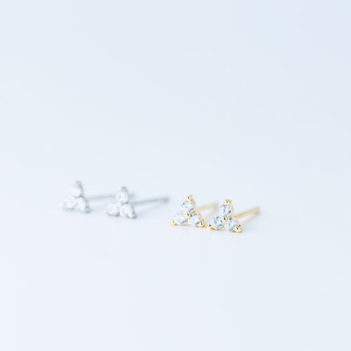 Tiny Clover Flower Stud Earrings, Silver, Gold, BYSDMJEWELS