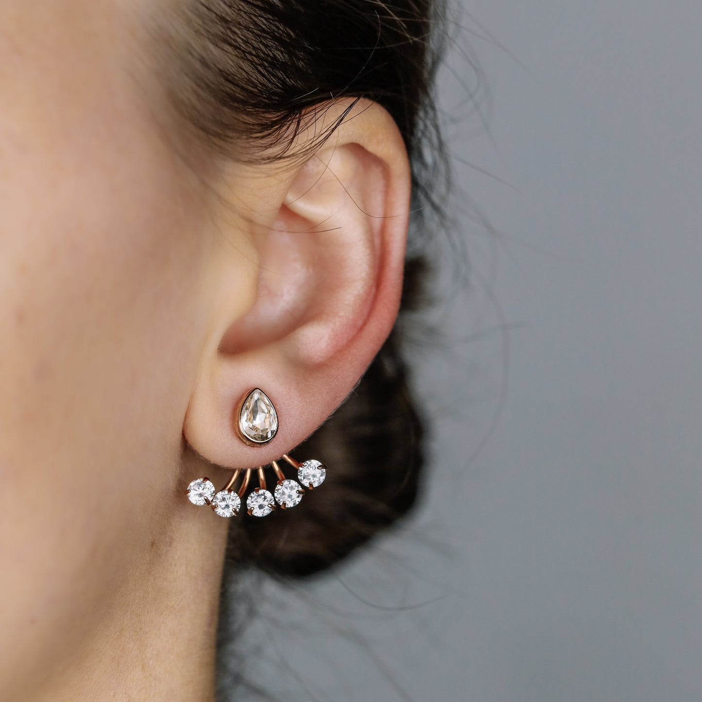 Tiny CZ Ear Jacket Earring • Front Back Earring • Rose Gold • BYSDMJEWELS
