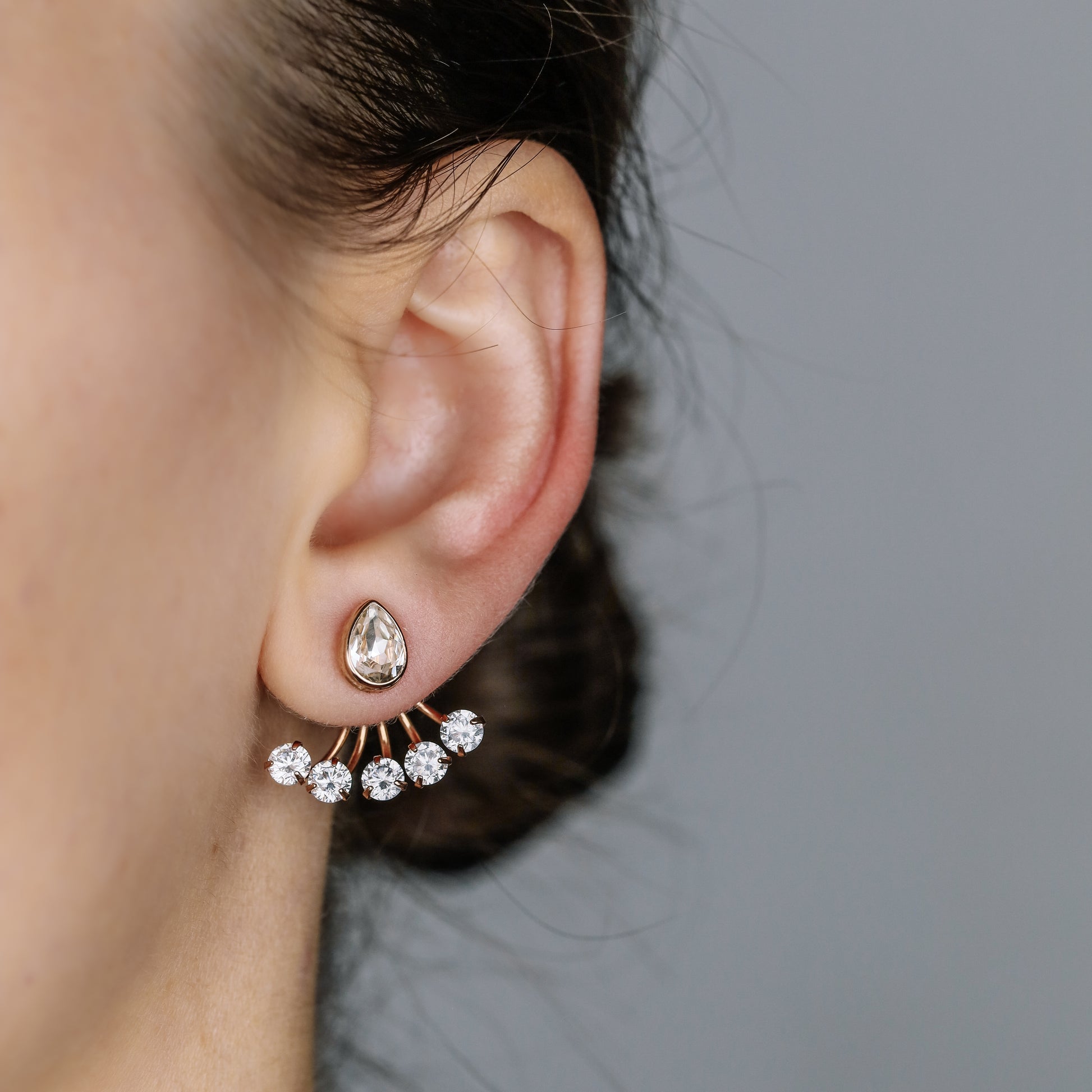 Tiny CZ Ear Jacket Earring • Front Back Earring • Rose Gold • BYSDMJEWELS