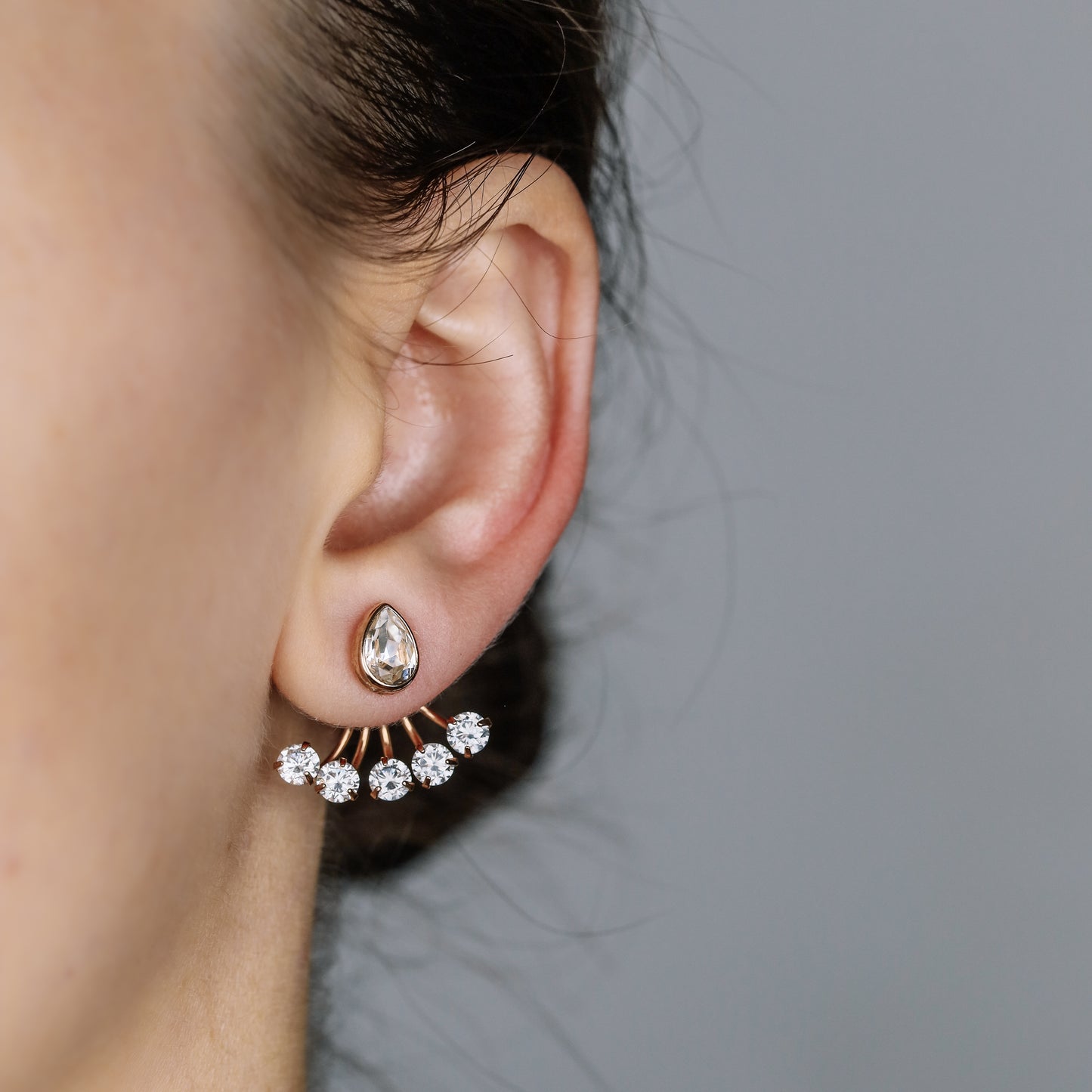 Tiny CZ Ear Jacket Earring • Front Back Earring • Rose Gold • BYSDMJEWELS