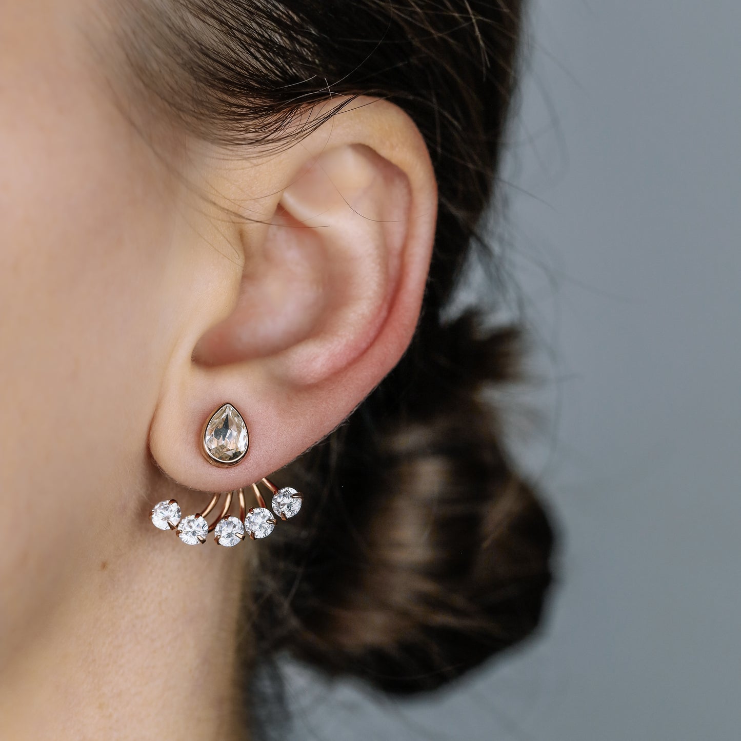 Tiny CZ Ear Jacket Earring • Front Back Earring • Rose Gold • BYSDMJEWELS