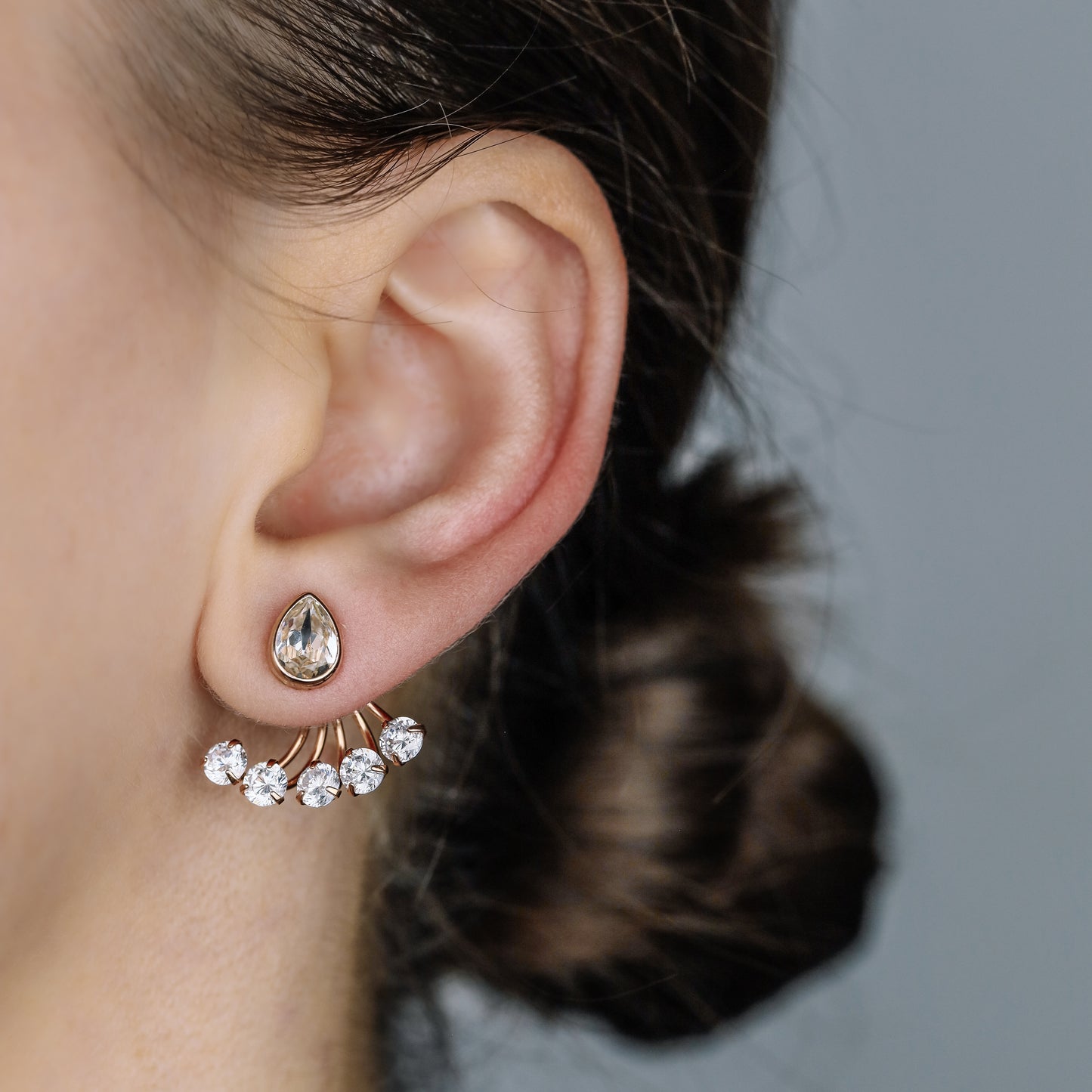 Tiny CZ Ear Jacket Earring • Front Back Earring • Rose Gold • BYSDMJEWELS
