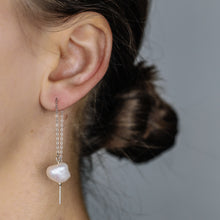 Load image into Gallery viewer, Keshi Genuine Pearl Threader Earrings, Pearl Ear Threaders, Natural Freshwater Pearls, Drop Ear Threaders, Silver or Gold, BYSDMJEWELS
