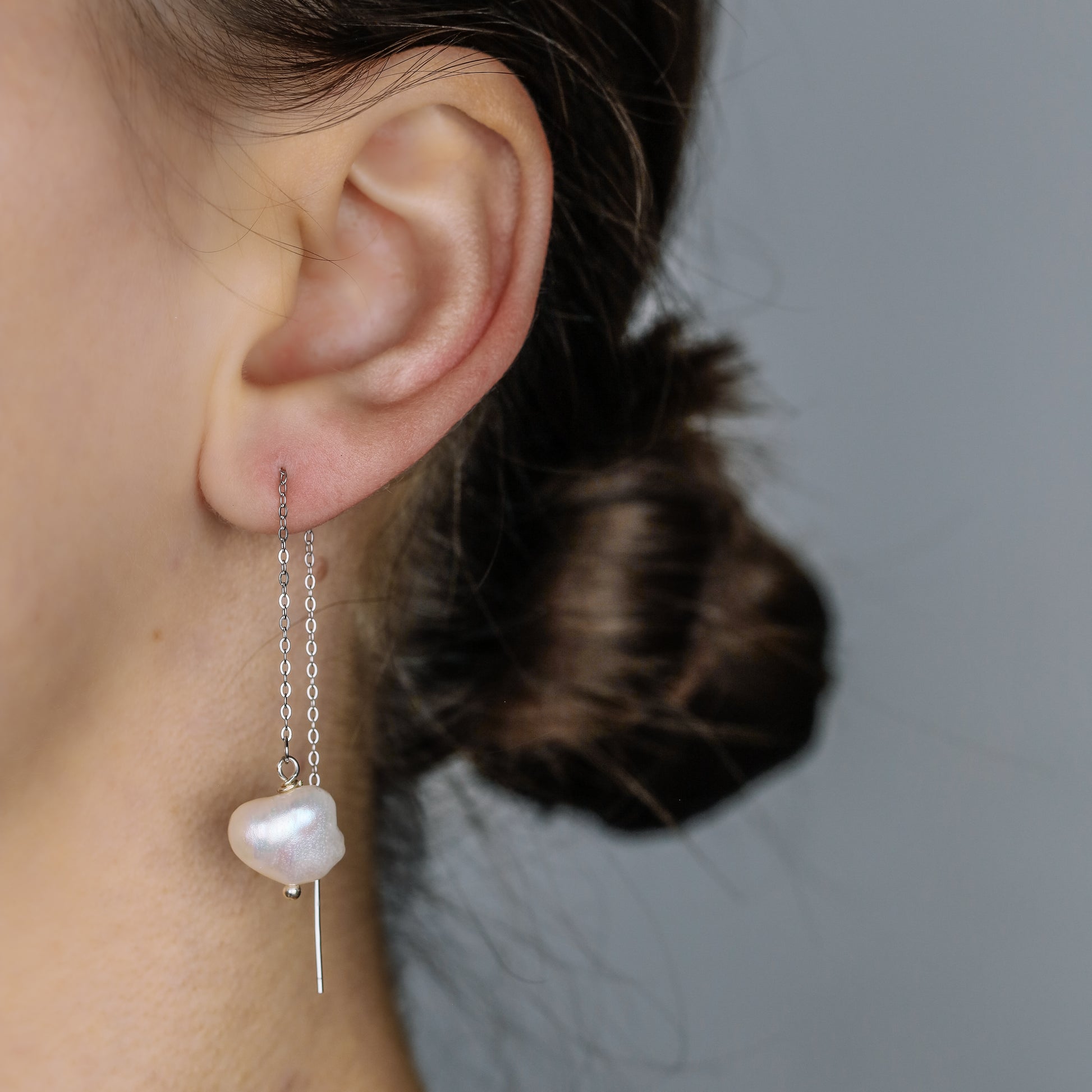 Keshi Genuine Pearl Threader Earrings, Pearl Ear Threaders, Natural Freshwater Pearls, Drop Ear Threaders, Silver or Gold, BYSDMJEWELS