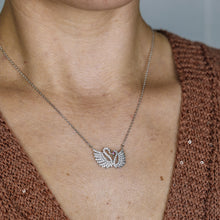 Load image into Gallery viewer, Two Swans in Love, Minimal Swan Necklaces for Women, Swan Pendant, Gift for Daughter, Best Friend Birthday Gift for Her, Silver, BYSDMJEWELS
