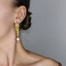 Load image into Gallery viewer, Gold Pearl Earrings • Handmade Fresh Water Pearl Earrings • Gold Dangle Earrings • Pearl Drop Earrings • BYSDMJEWELS
