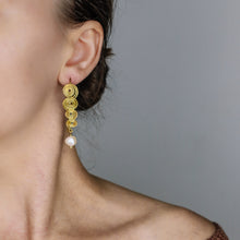 Load image into Gallery viewer, Gold Pearl Earrings • Handmade Fresh Water Pearl Earrings • Gold Dangle Earrings • Pearl Drop Earrings • BYSDMJEWELS
