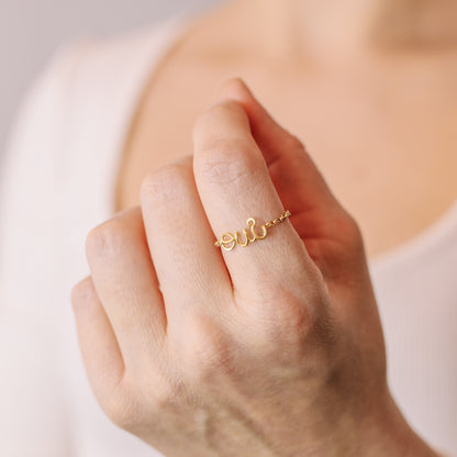 Personalized Name Ring Cursive Letter Name Ring Custom Ring Minimalist Gold Chain Ring Love Ring Oui Ring Gift For Mom Best Friend Gift