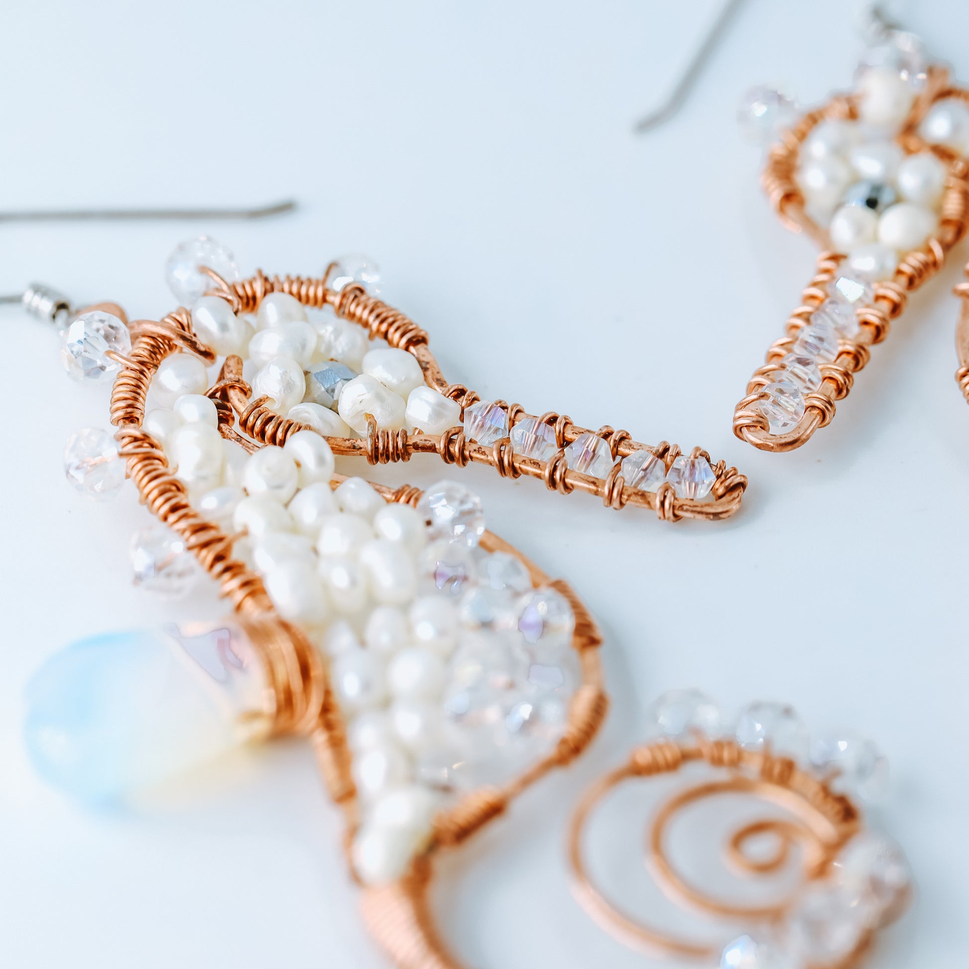 Dangly Seahorse Earrings • Handmade Earrings • Pearl Earrings • Copper Wire Wrapped Earrings • Gift for Her • BYSDMJEWELS