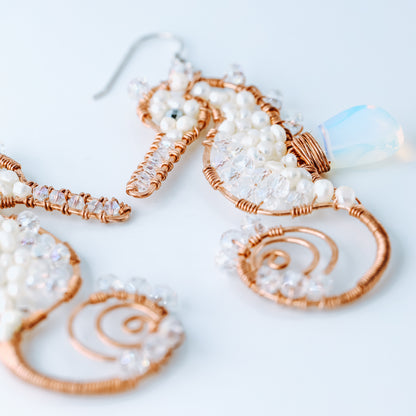 Dangly Seahorse Earrings • Handmade Earrings • Pearl Earrings • Copper Wire Wrapped Earrings • Gift for Her • BYSDMJEWELS