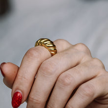Load image into Gallery viewer, Croissant Ring • Gold Croissant Ring • Twist Ring • Signet Ring • Chunky Ring • Dome Ring • Twisted Ring • Rope Ring • BYSDMJEWELS
