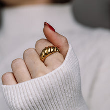 Load image into Gallery viewer, Croissant Ring • Gold Croissant Ring • Twist Ring • Signet Ring • Chunky Ring • Dome Ring • Twisted Ring • Rope Ring • BYSDMJEWELS
