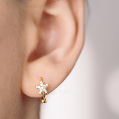 Tiny CZ star Hoop Earrings, Cartilage Earrings, Huggie Hoop Earrings, Star Hoop Earrings, Small Hoop Earrings, Dainty Hoops, Tiny Hoops 9mm