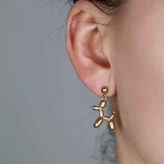 Balloon Dog Studs • Pet Animal Jewelry • Poodle Earrings • Quirky Poodle Dog Earrings Gold, Silver • BYSDMJEWELS