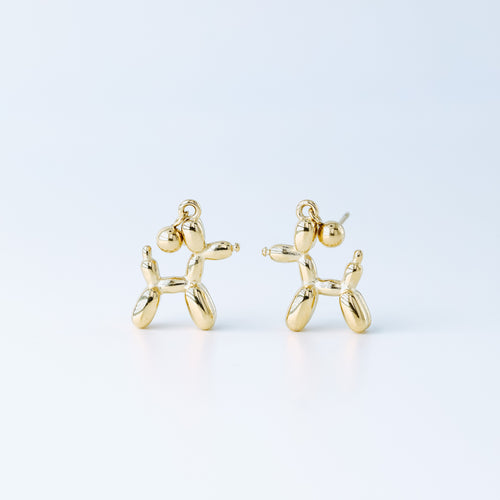 Balloon Dog Studs • Pet Animal Jewelry • Poodle Earrings • Quirky Poodle Dog Earrings Gold, Silver • BYSDMJEWELS
