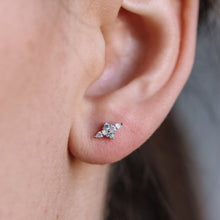 Load image into Gallery viewer, Dainty Gold Tiny Flower Earrings, Four Petals Flower Stud, Tiny Sparkly CZ Studs, Cartilage Earrings, Minimalist Earrings, Piercing Earrings
