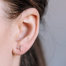 Load image into Gallery viewer, Helix Piercing, Dainty CZ Earring, Cartilage Stud, Targus, Tiny Stud, Lobe Piercing, 20 Gauge, 3 Leaf Piercing, Earring, Auricle Piercing
