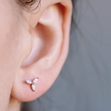 Load image into Gallery viewer, Helix Piercing, Dainty CZ Earring, Cartilage Stud, Targus, Tiny Stud, Lobe Piercing, 20 Gauge, 3 Leaf Piercing, Earring, Auricle Piercing
