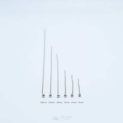 Tiny Ball Ear Threader • Gold, Silver from 160mm to 35mm Lenhgt