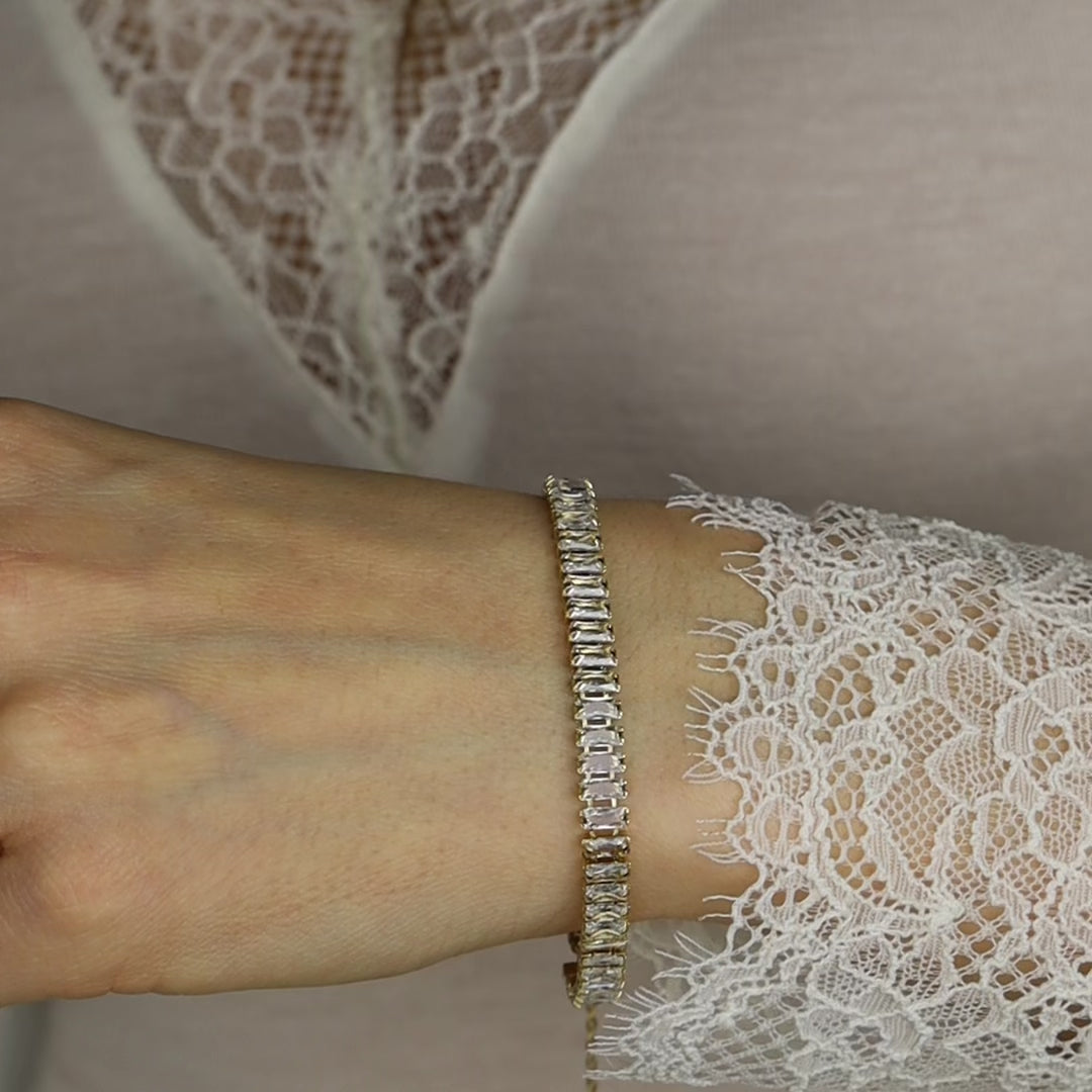 Dainty Gold Baguette Tennis Bracelet with Cubic Zirconia by BYSDMJEWELS