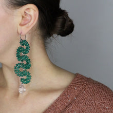 Load and play video in Gallery viewer, Emerald Earrings • Green Serpent Earrings • Bohemian Beaded Earrings • Statement Dangle Earrings • Emerald Jewelry • BYSDMJEWELS
