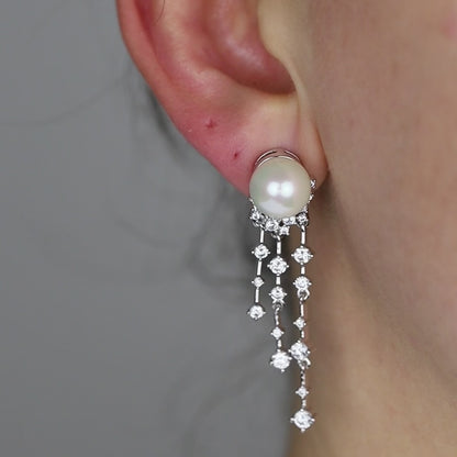 Wedding Earrings, Pearl Earrings, Bridal Jewelry, Crystal Earrings, Silver Earrings, BYSDMJEWELS