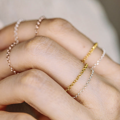 Gold Chain Ring, Simple Delicate Tiny Ring, Gold Stacking Ring, Dainty Chain Ring, Diamond Cut Chain Ring, Minimalist Ring, Thin Stack Ring