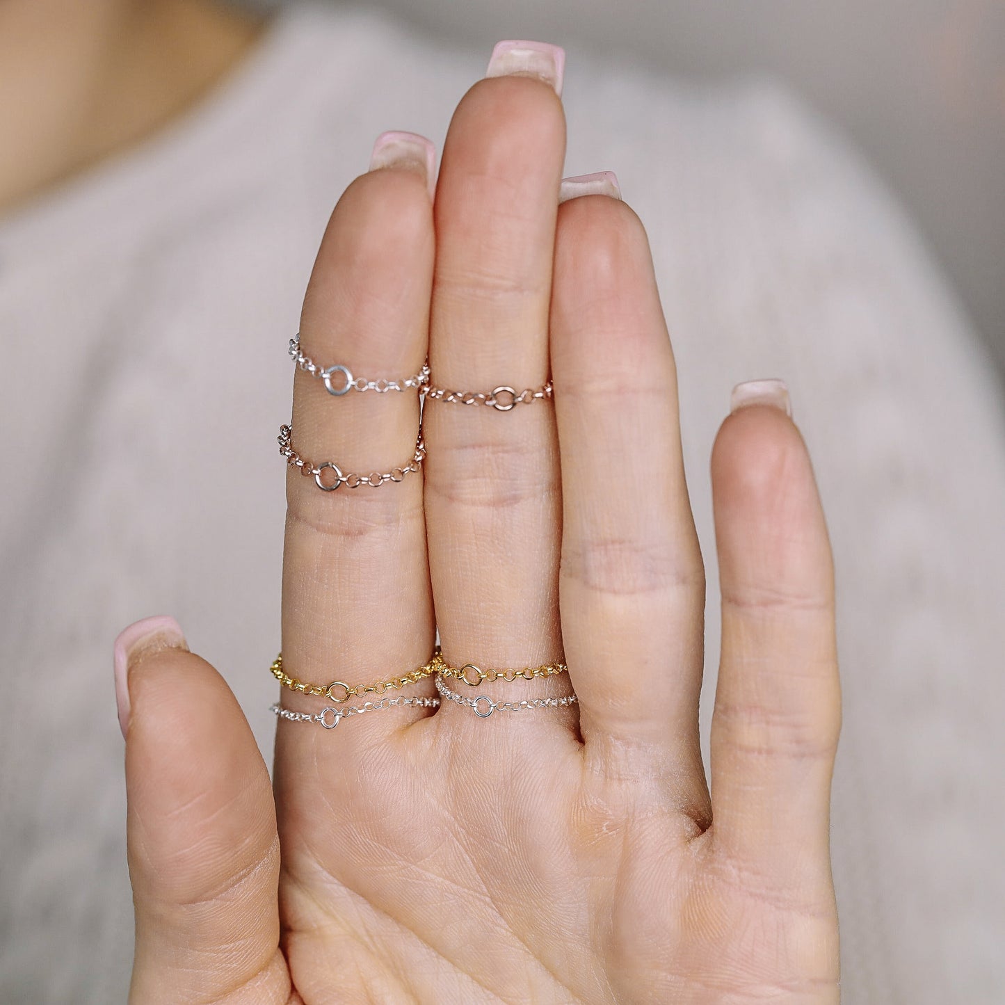 Gold Chain Ring, Simple Delicate Tiny Ring, Gold Stacking Ring, Dainty Chain Ring, Diamond Cut Chain Ring, Minimalist Ring, Thin Stack Ring