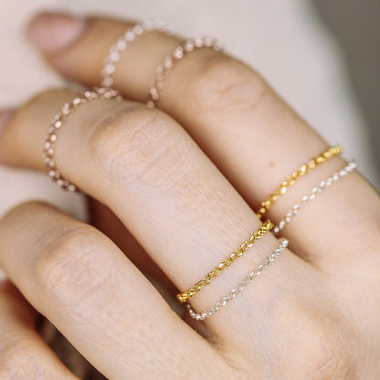 Gold Chain Ring, Simple Delicate Tiny Ring, Gold Stacking Ring, Dainty Chain Ring, Diamond Cut Chain Ring, Minimalist Ring, Thin Stack Ring