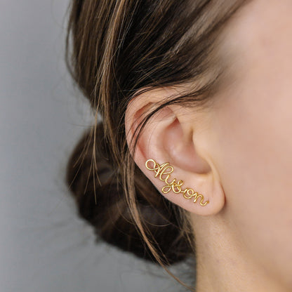 Custom Handwritten Name Ear Climber • Personalized Ear Climber Earrings • Name Ear Cuff • BYSDMJEWELS