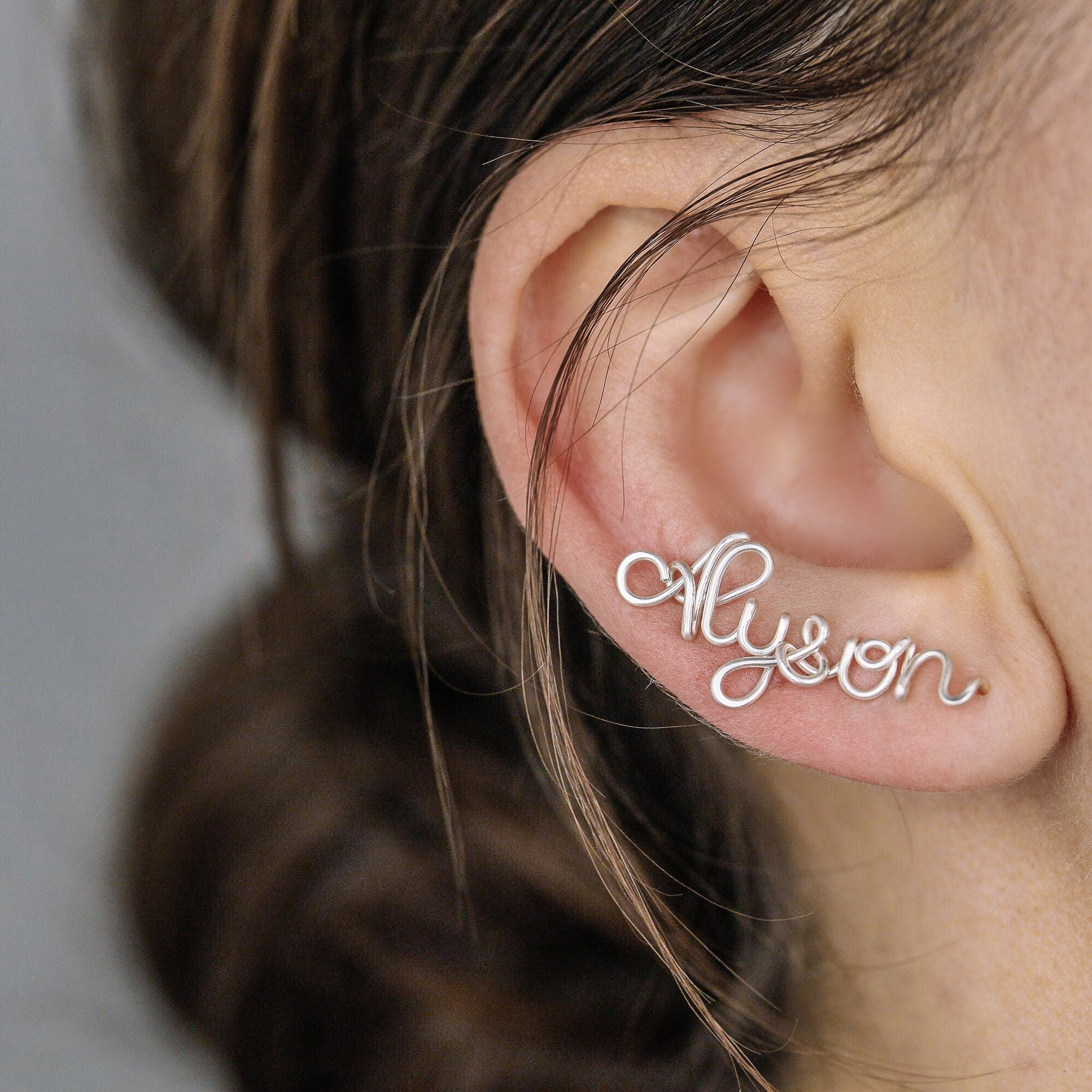 Custom Handwritten Name Ear Climber • Personalized Ear Climber Earrings • Name Ear Cuff • BYSDMJEWELS