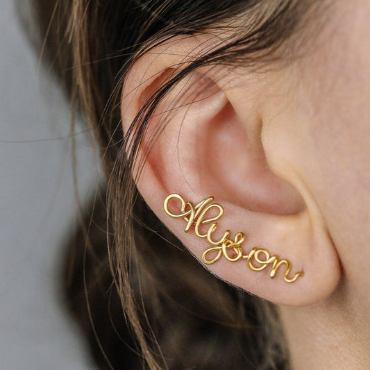 Custom Handwritten Name Ear Climber • Personalized Ear Climber Earrings • Name Ear Cuff • BYSDMJEWELS