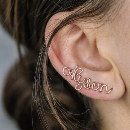 Custom Handwritten Name Ear Climber • Personalized Ear Climber Earrings • Name Ear Cuff • BYSDMJEWELS