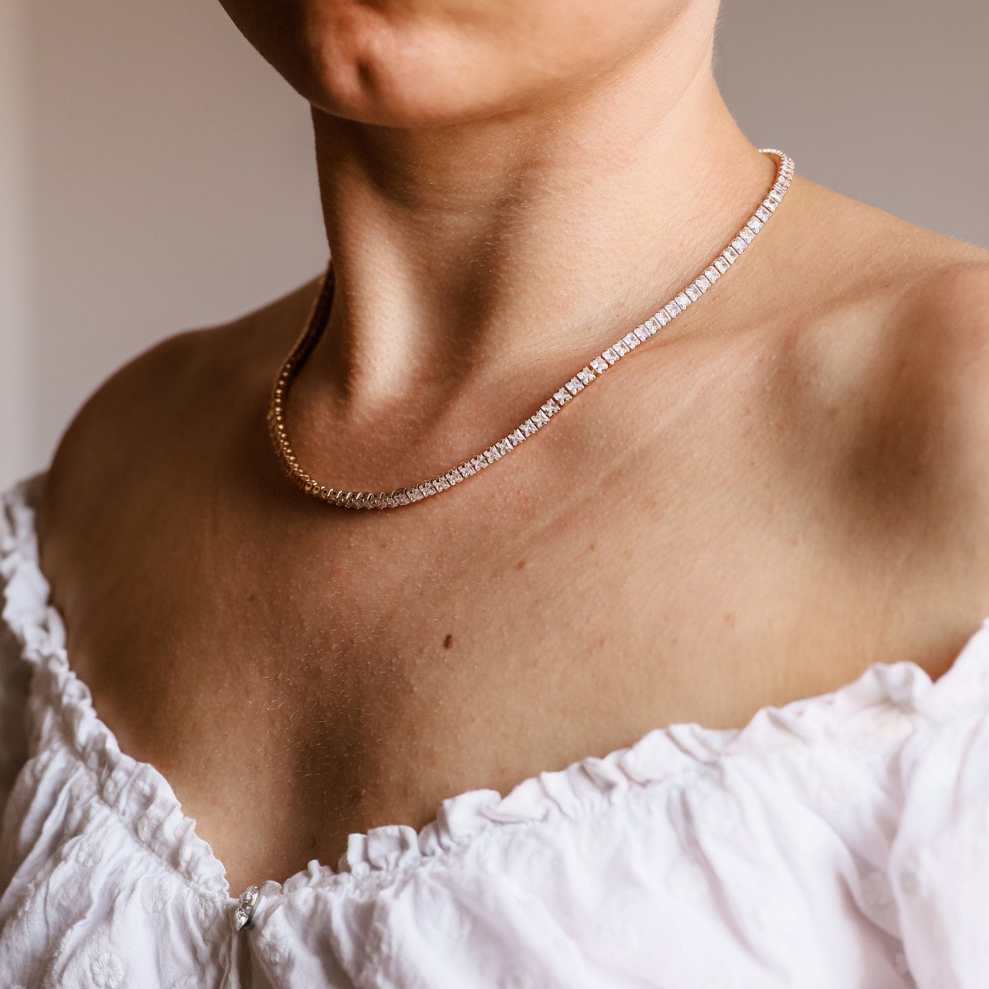 Tennis Chain Necklace, Stainless Steel CZ Rhinestone Tennis Necklace, 4mm Diamond Tennis Chain Gold and Rose Gold Plated freeshipping - Bysdmjewels